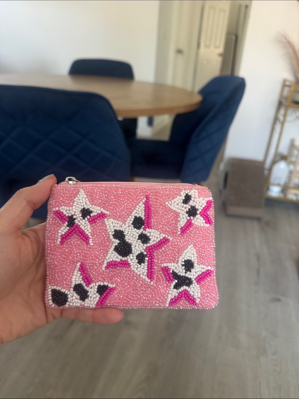 Pink Beaded Star Coin Purse